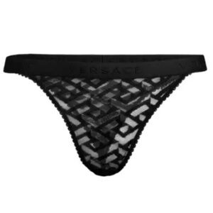 Versace La Greca Lace Thong Women's Black Tulle Bikini Underwear Size 2 / M NWT